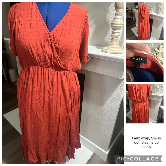 Torrid Burnt orange Swiss dot faux wrap dress - Picture 1 of 1